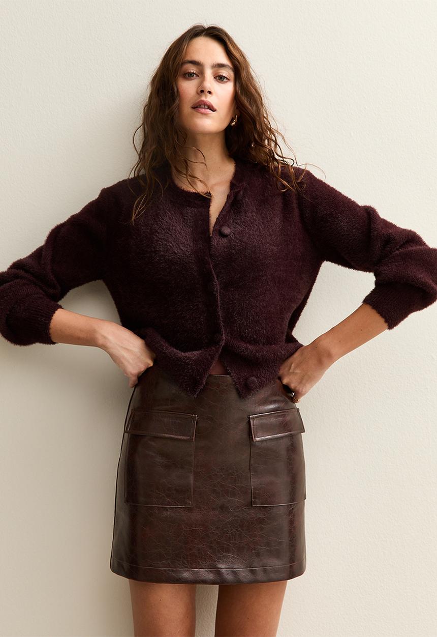New Look - Cracked Faux Leather Mini Skirt - dk brown