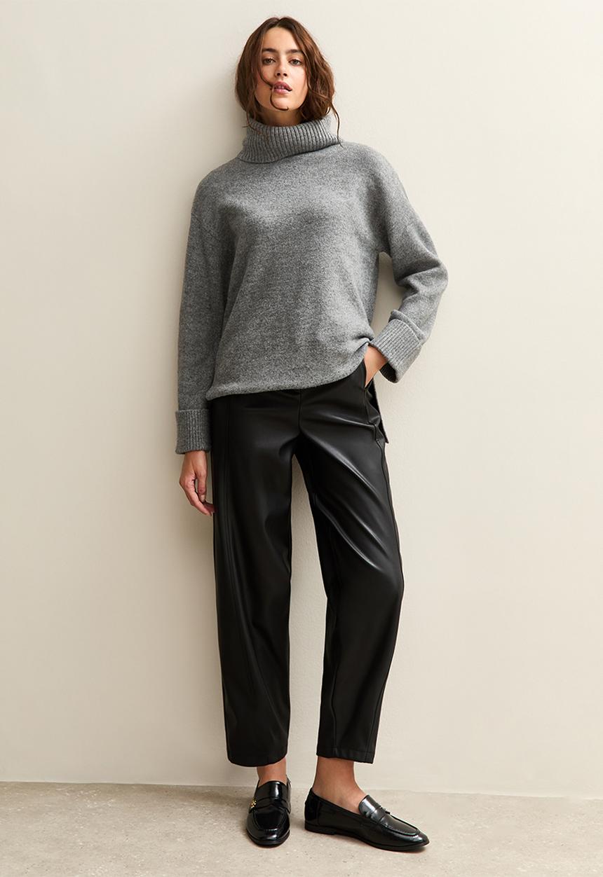 New Look - Faux Leather Barrel Leg Trousers - black