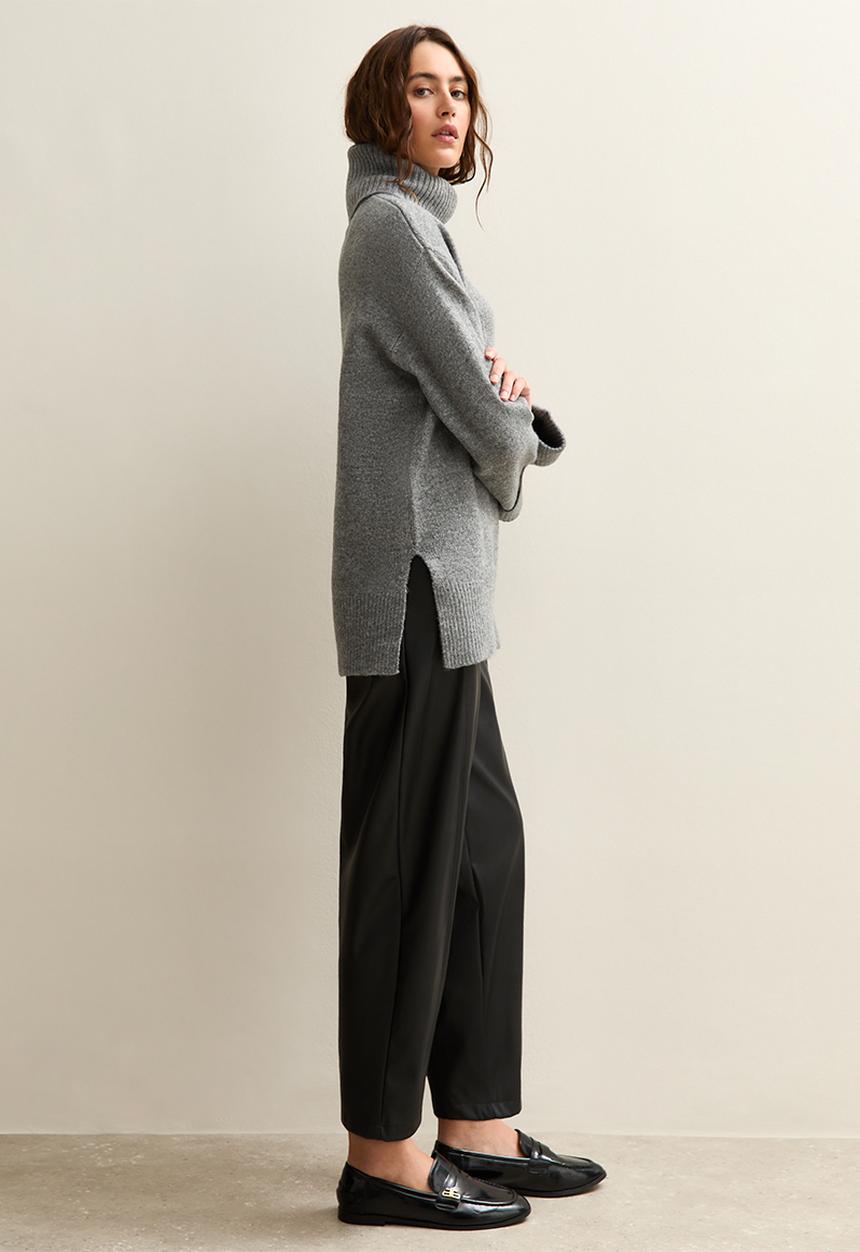 New Look - Faux Leather Barrel Leg Trousers - black