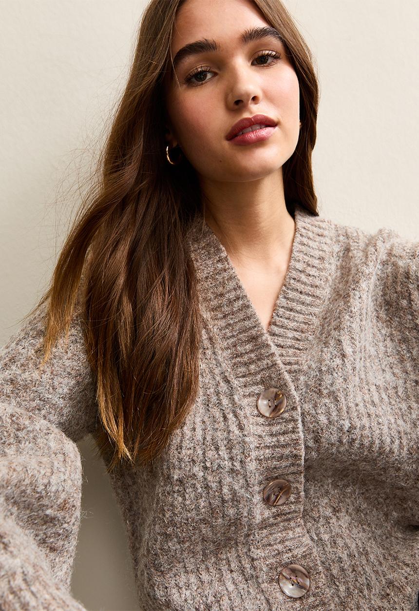 New Look - Chunky Knit V-Neck Cardigan - dk mink