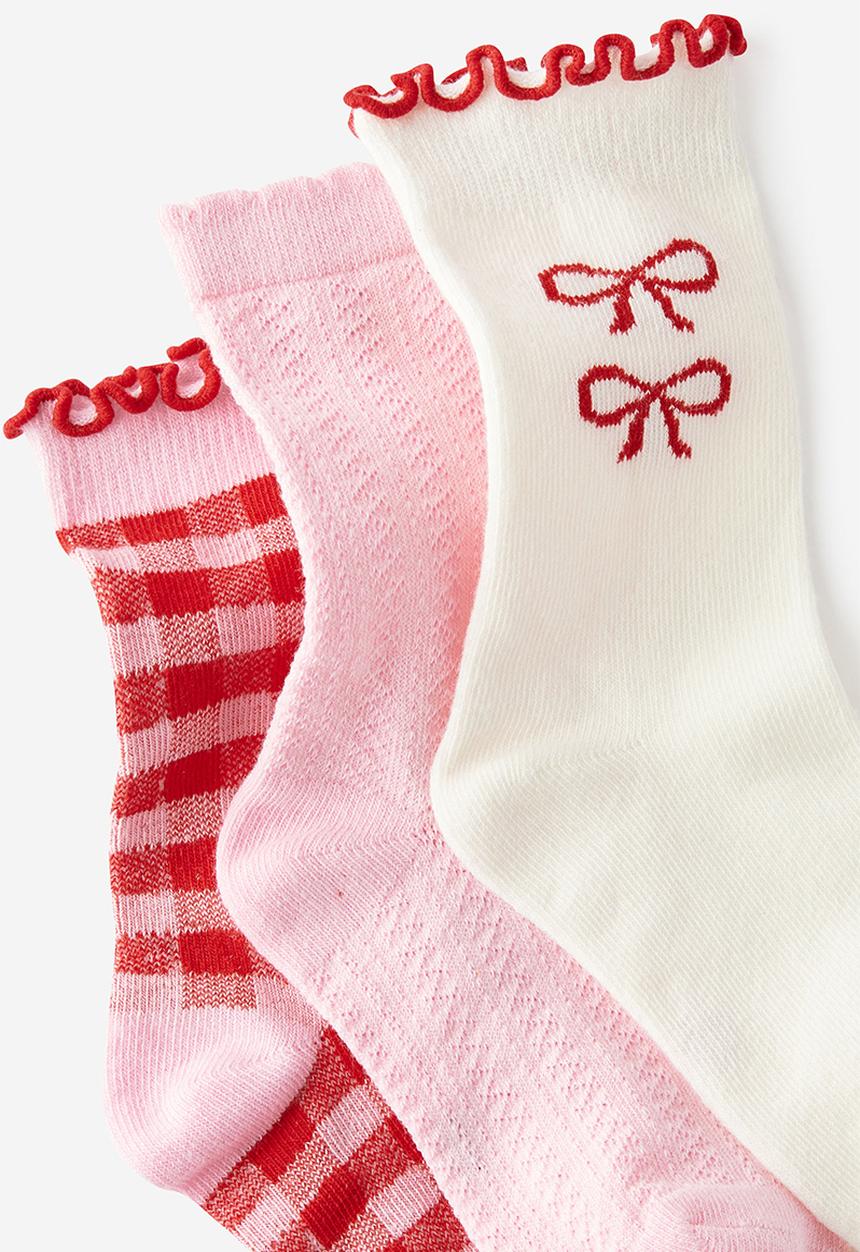 Cotton On - 3Pk Crew Socks - Blush Pink/Varsity Red Bows