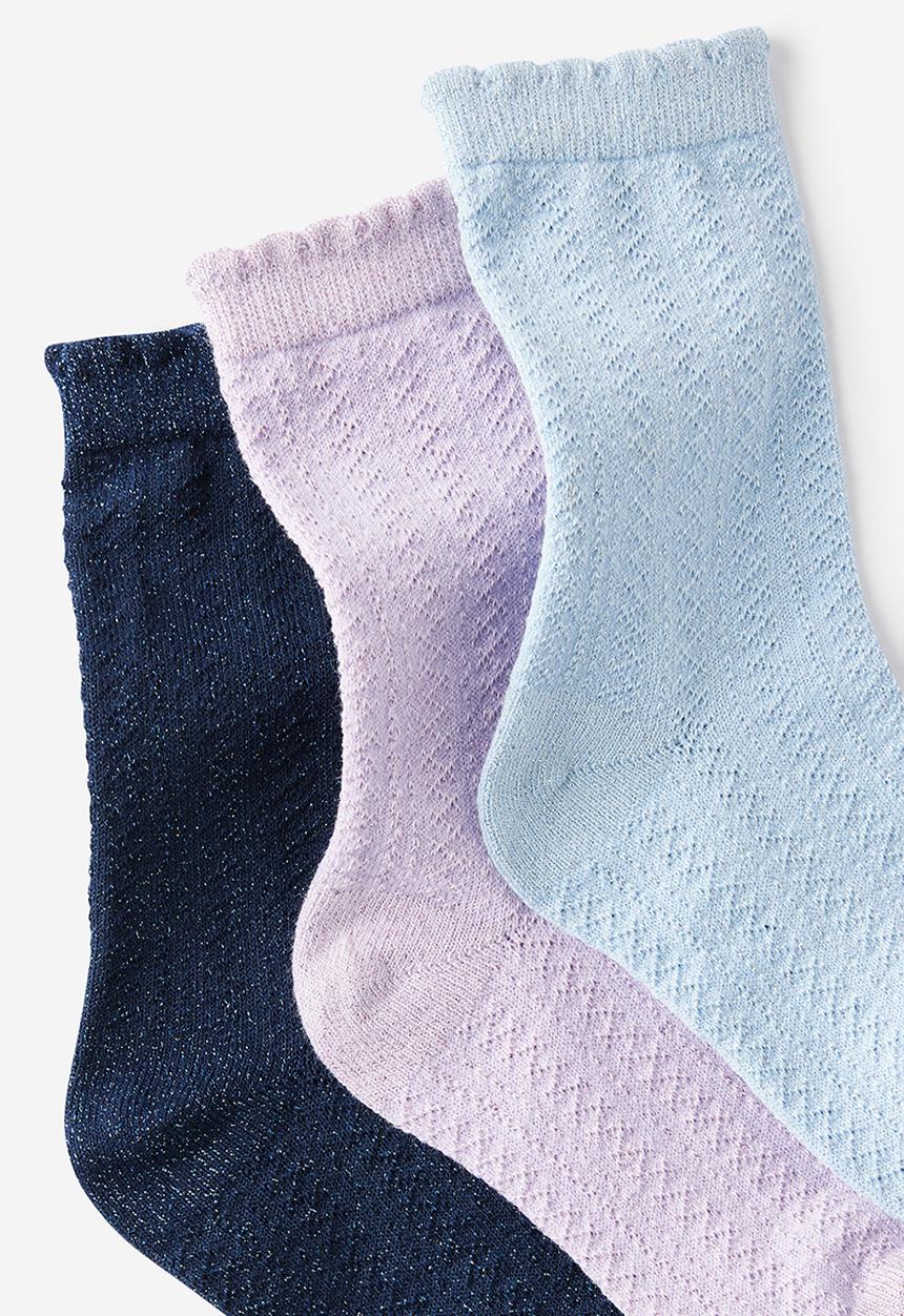 Cotton On - 3Pk Sparkle Socks - Lilac/Dawn Blue/Navy Shimmer