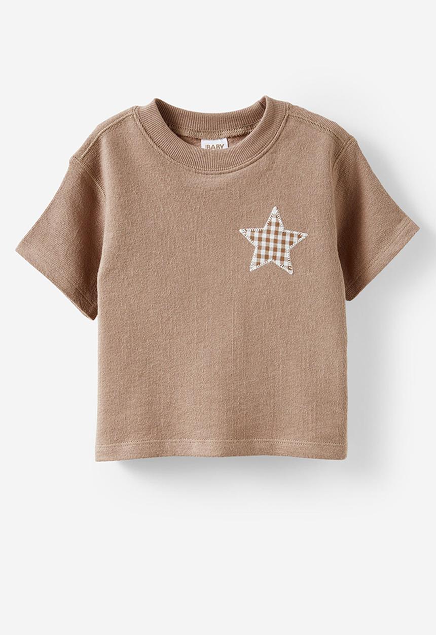Cotton On - Tyla Knit Tee - oatmilk/gingham star