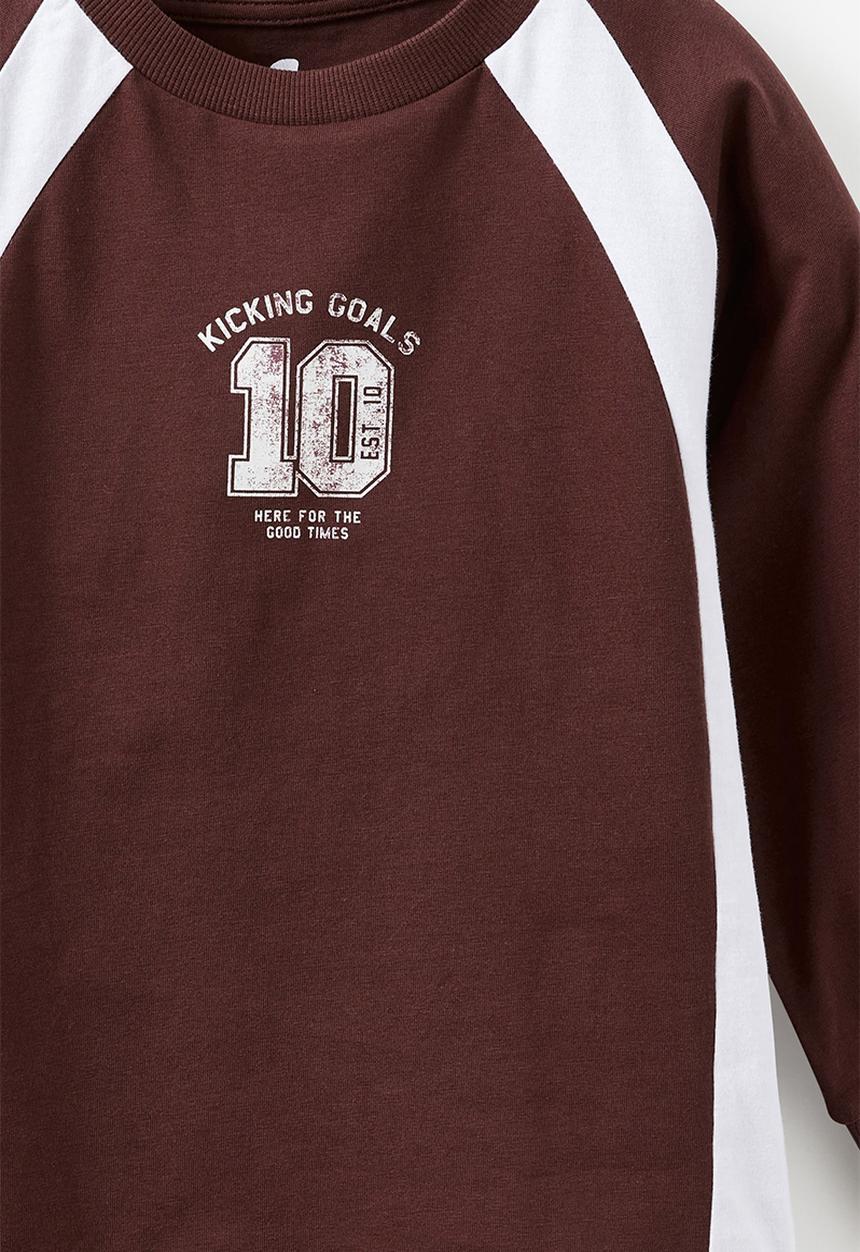 Cotton On - Moto panelled long sleeve tee - bordeaux/kicking goals 10