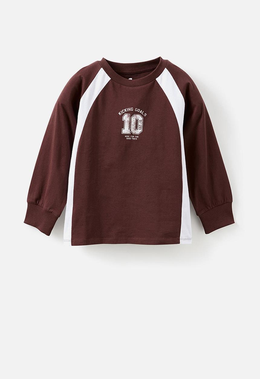 Cotton On - Moto panelled long sleeve tee - bordeaux/kicking goals 10