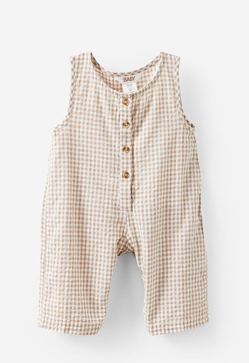 Cotton On - Willow Sleeveless Romper - Oatmilk Gingham