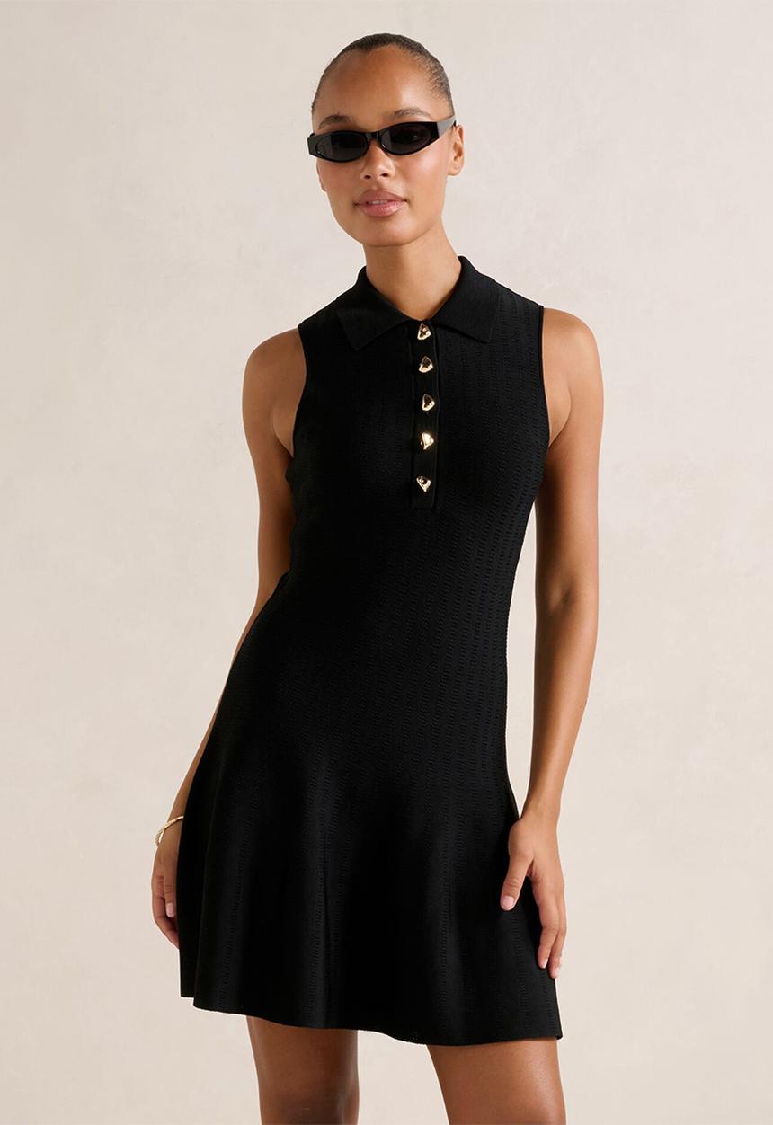 Forever New - Amari polo knit mini dress in black