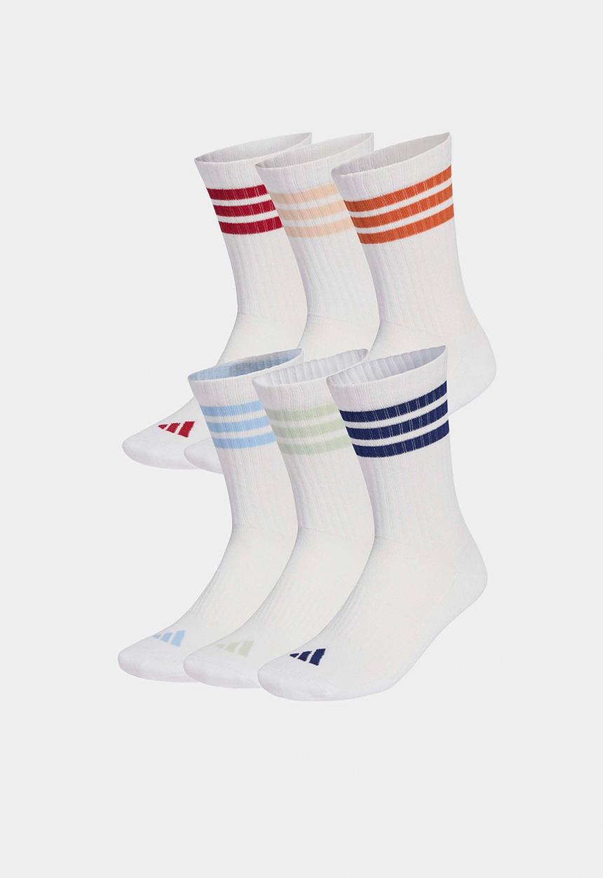 adidas Originals - 3-Stripes Ess Cushioned Crew Socks 6 Pk -  White/maroon/orange/blue