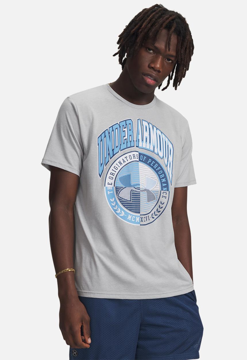 Under Armour - UA Varsity Crest SS Tee  - Mod Gray Light Heather /  / Wham Blue