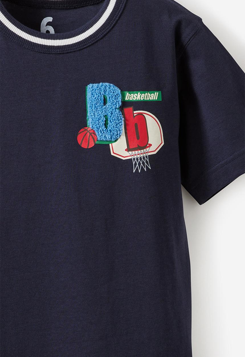 Cotton On - JONNY SHORT SLEEVE GRAPHIC PRINT TEE - SQUID INK/BASKETBALL