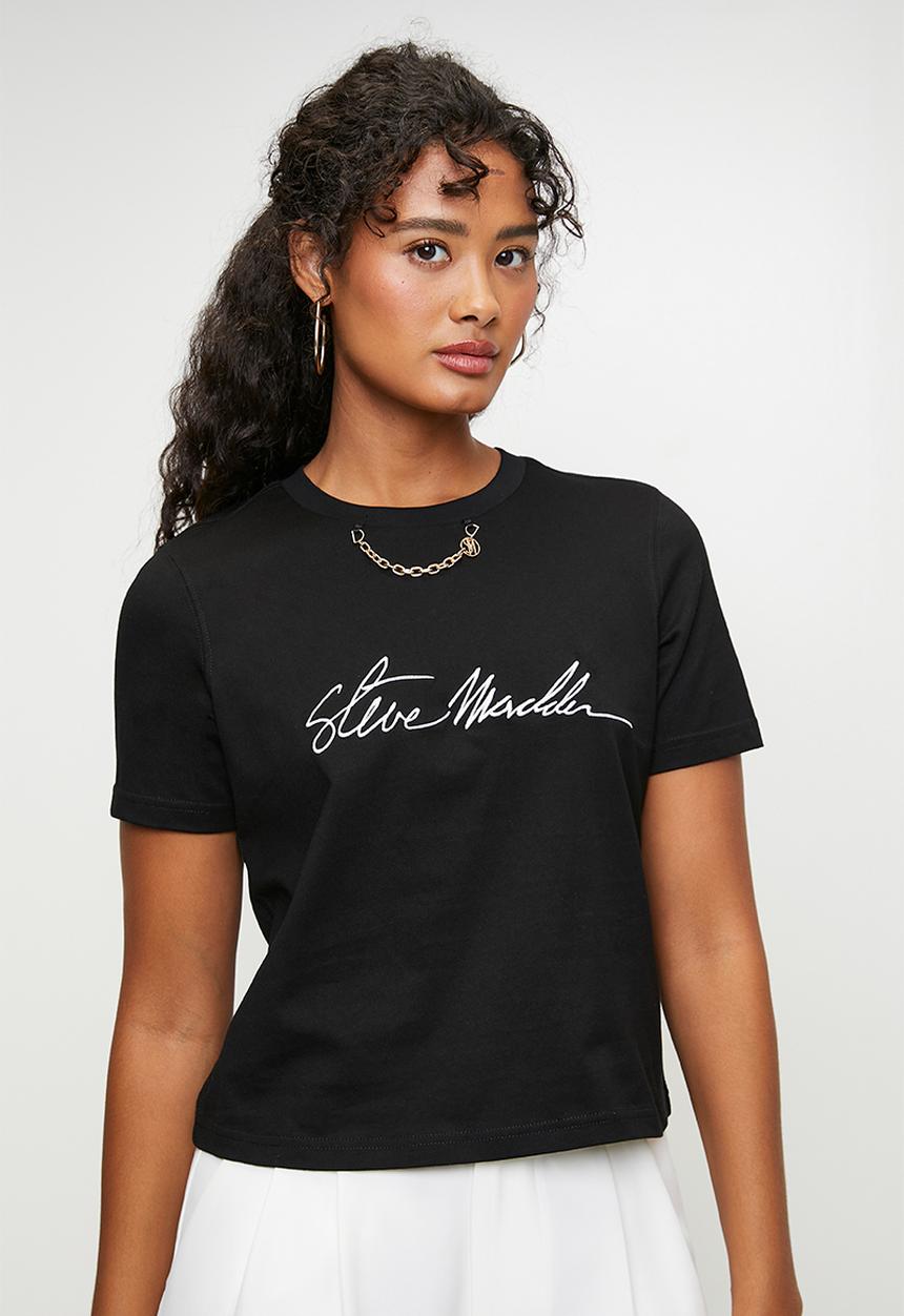 Ladies theresa regular t-shirt with chain charm - black