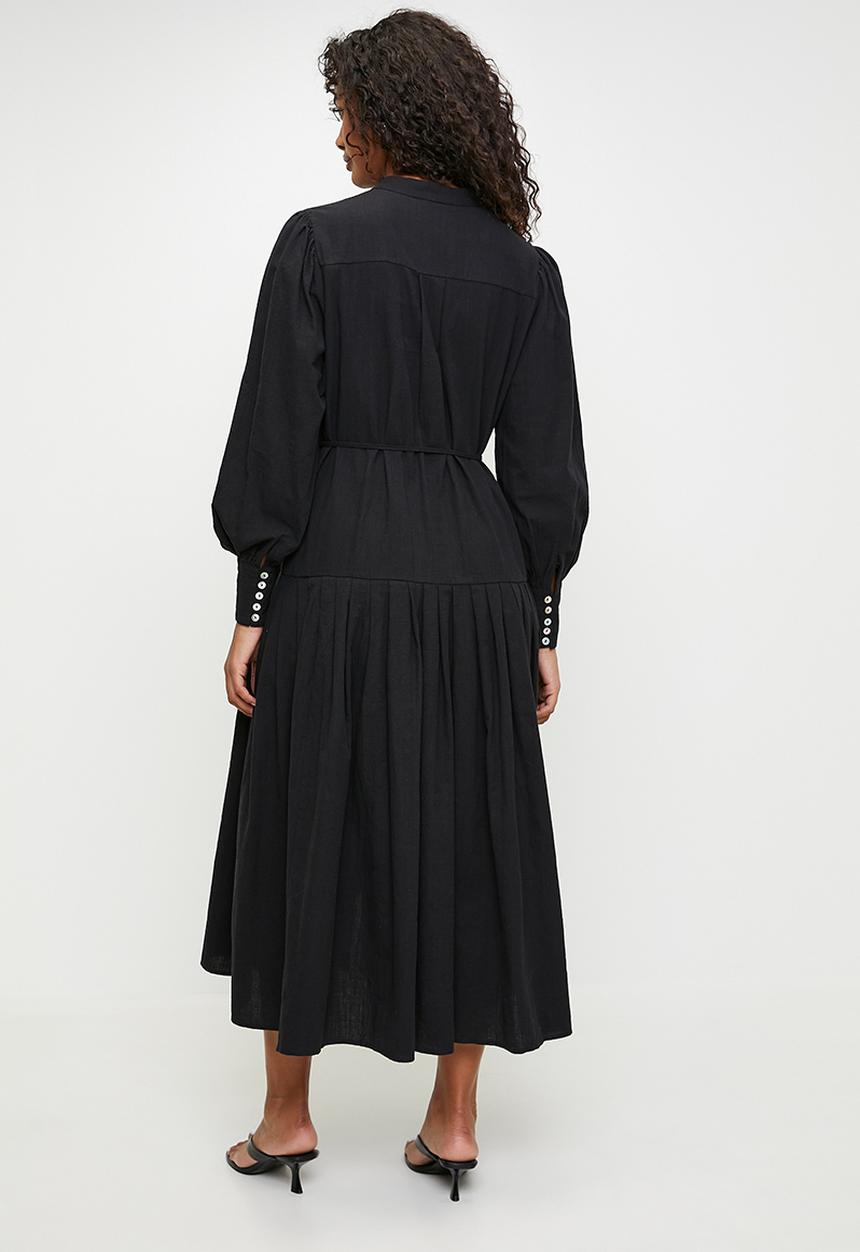 Black maxi shirt dress - black