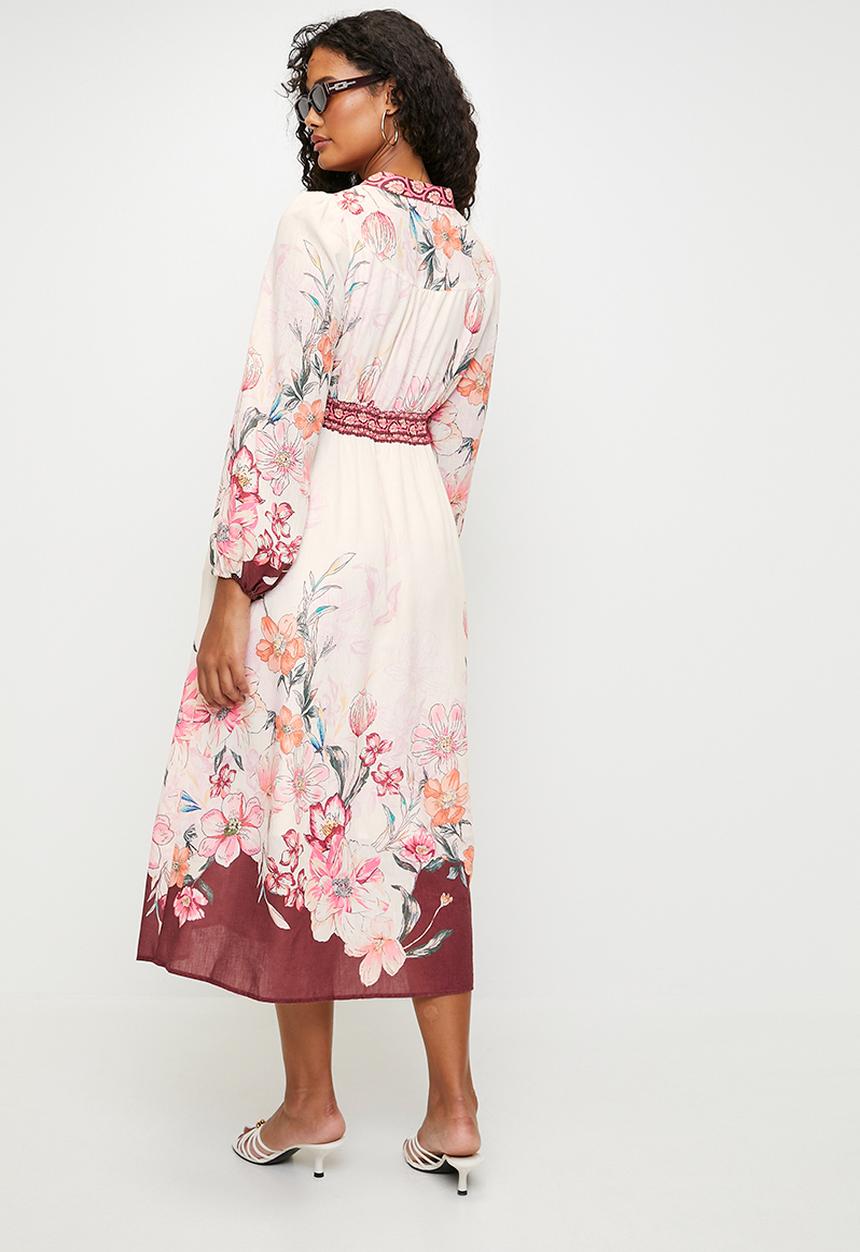 MILLA - Burgandy floral midi dress - multi 