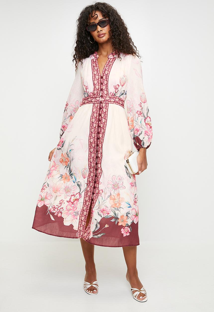 MILLA - Burgandy floral midi dress - multi 