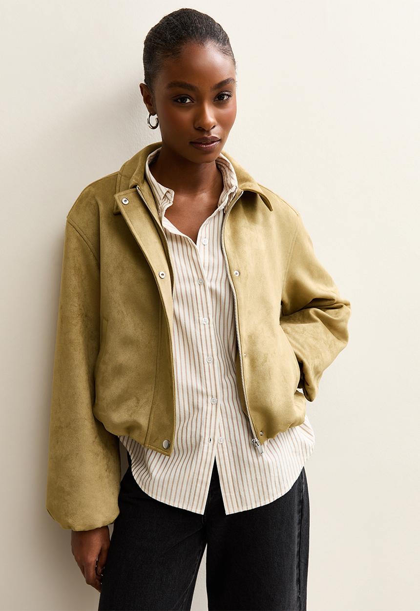 New Look - Suedette bubble hem jacket - lt khaki