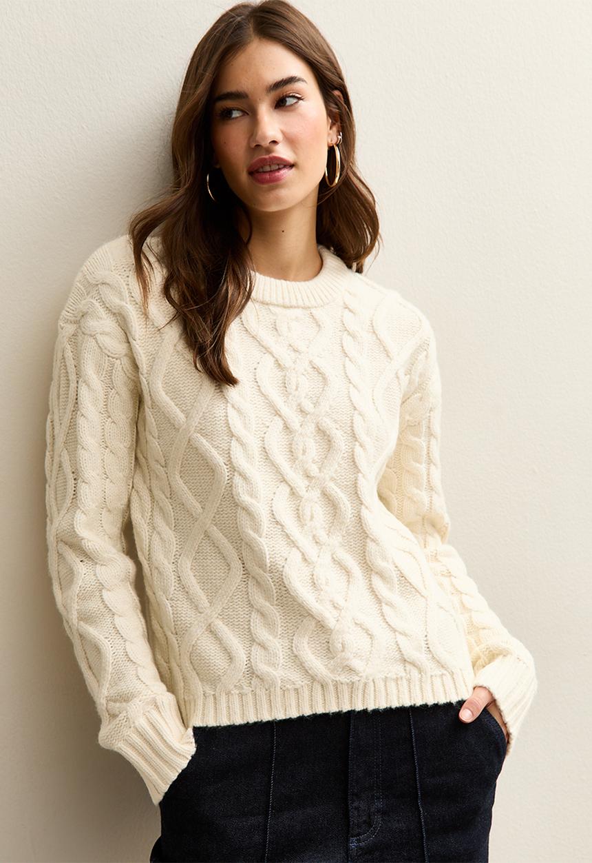 New Look - Cable crew neck - cream