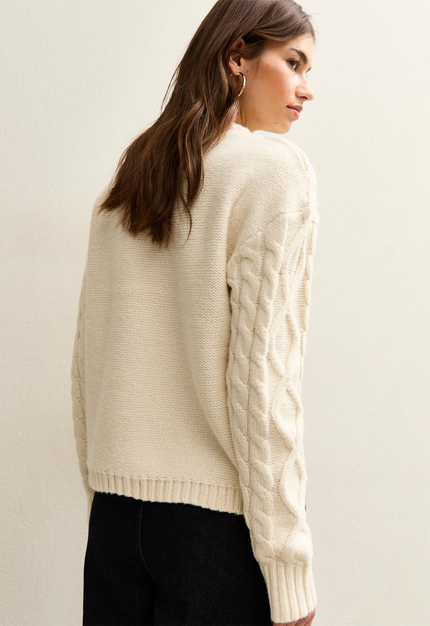 New Look - Cable crew neck - cream