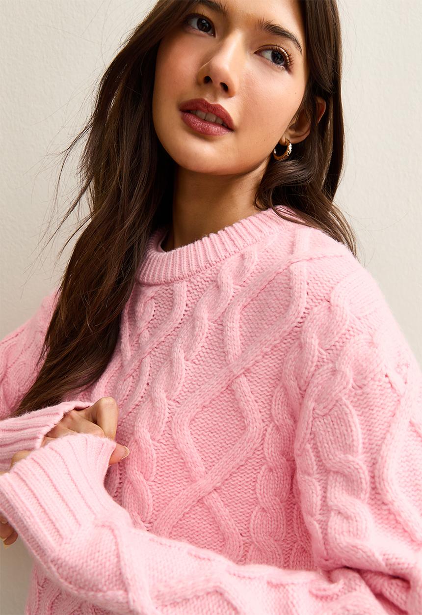 Cable Knit Jumper - bright pink