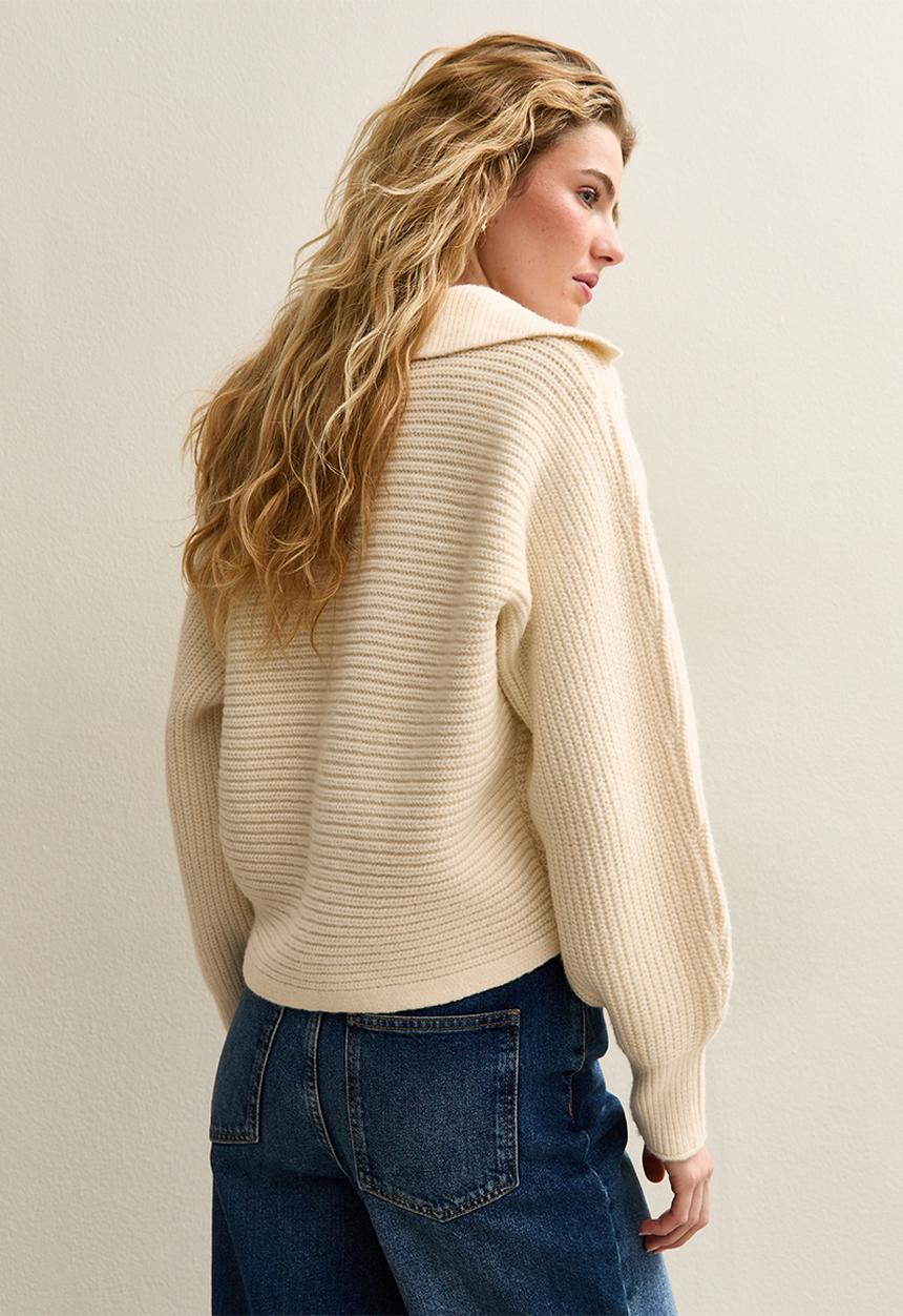 New Look - Stitchy Polo Batwing Jumper - cream