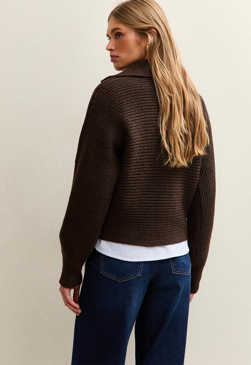 New Look - Stitchy Polo Batwing Jumper - dk brown