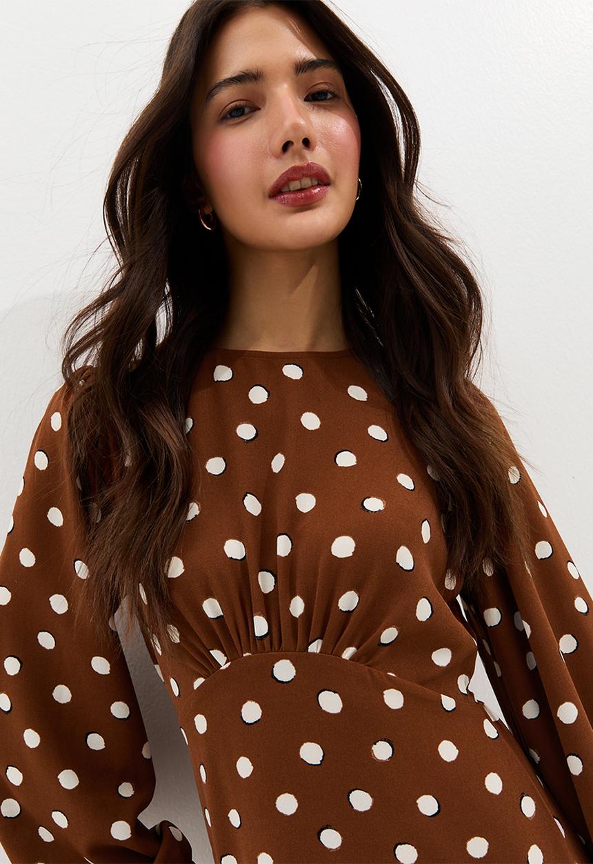 New Look - Dotty spot godet midi - brown
