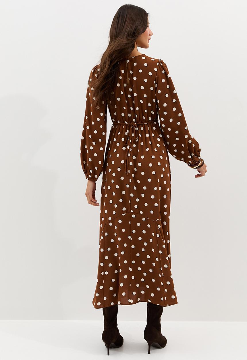 New Look - Dotty spot godet midi - brown