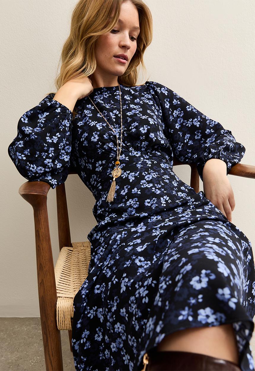 New Look - Ella painted floral godet midi - blue