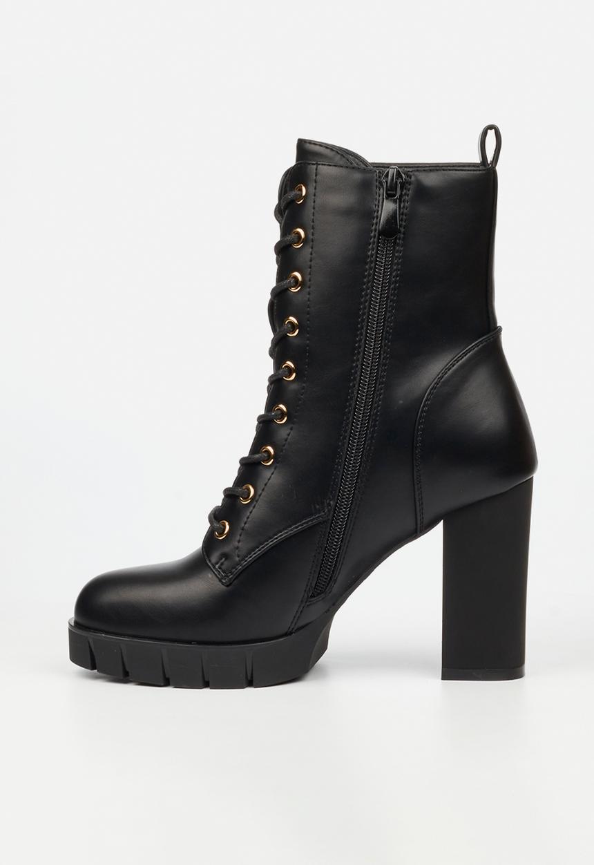 Miss Black - Darling 8 lace up platform block heel ankle boot - black