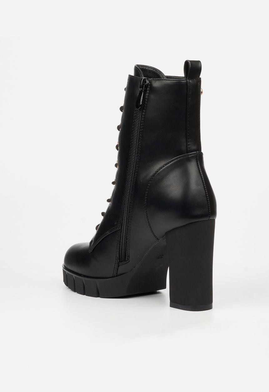Miss Black - Darling 8 lace up platform block heel ankle boot - black