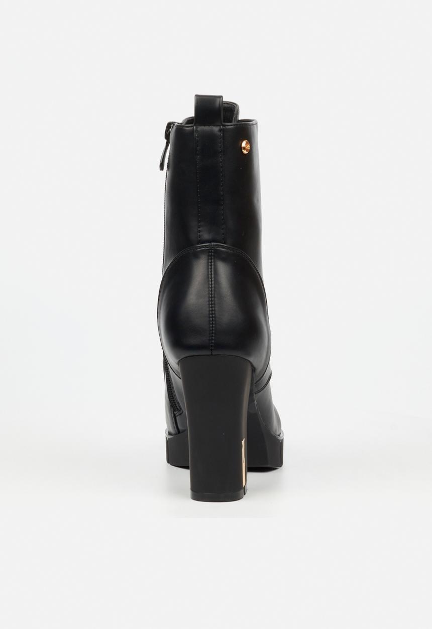 Miss Black - Darling 8 lace up platform block heel ankle boot - black