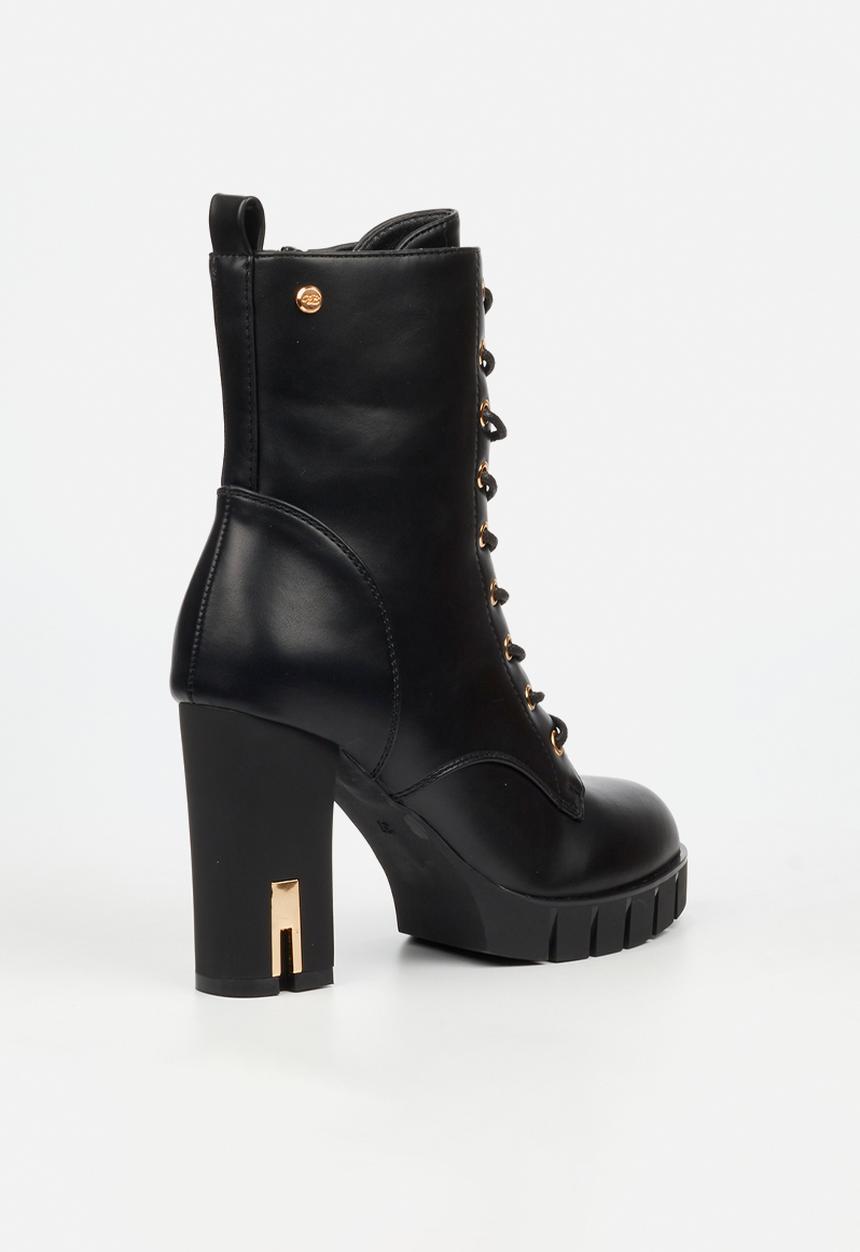 Miss Black - Darling 8 lace up platform block heel ankle boot - black