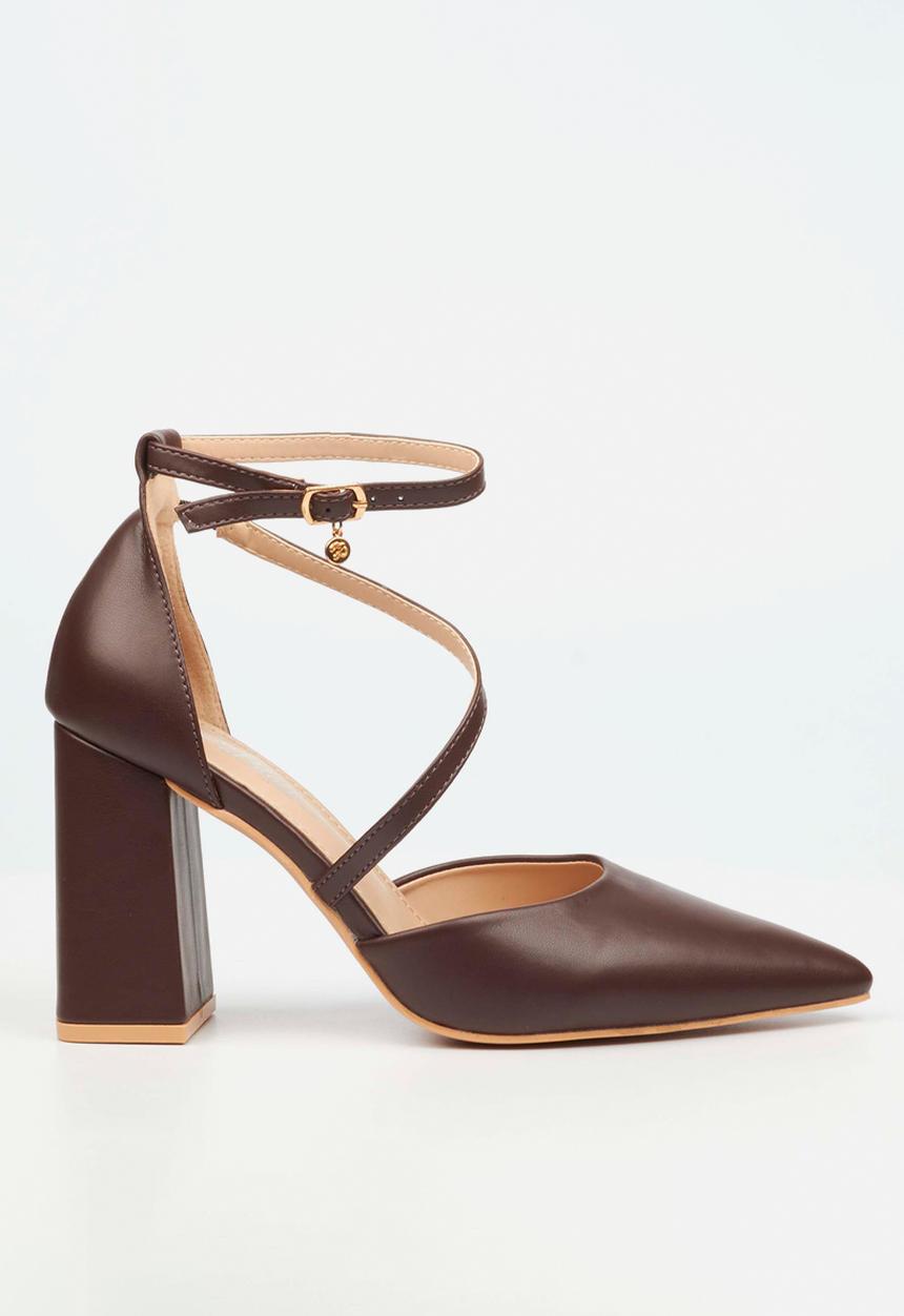 Miss Black - Novi 2 penny moc chunky block heel - chocolate