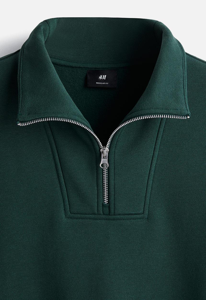 Regular fit zip-top sweatshirt - dark forest green - 1241739015