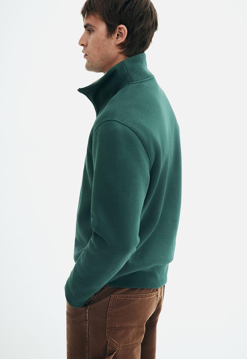 H&M - Regular fit zip-top sweatshirt - dark forest green