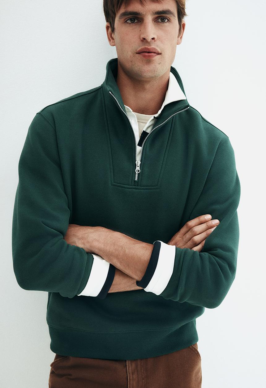 H&M - Regular fit zip-top sweatshirt - dark forest green
