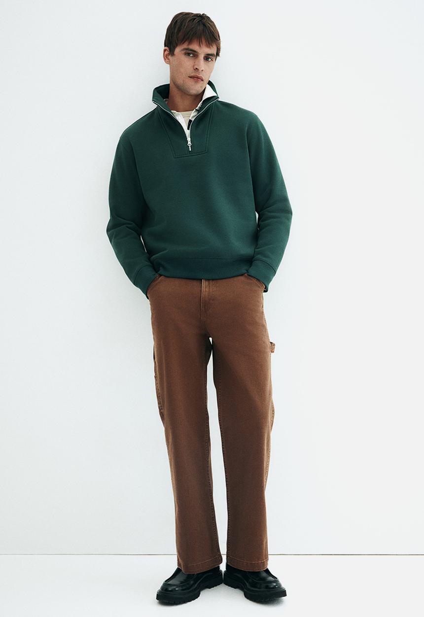 H&M - Regular fit zip-top sweatshirt - dark forest green