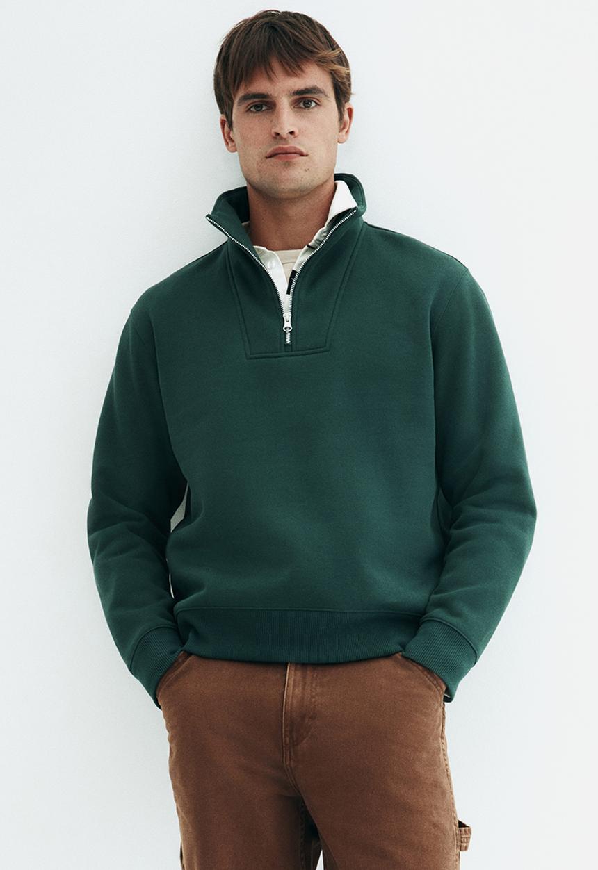 H&M - Regular fit zip-top sweatshirt - dark forest green