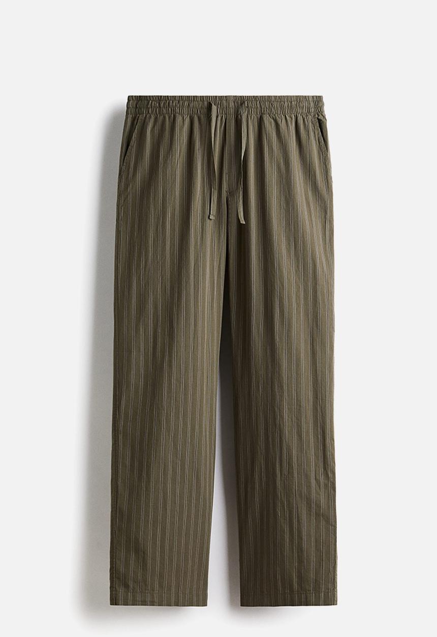 H&M - Relaxed fit poplin trousers - green/striped