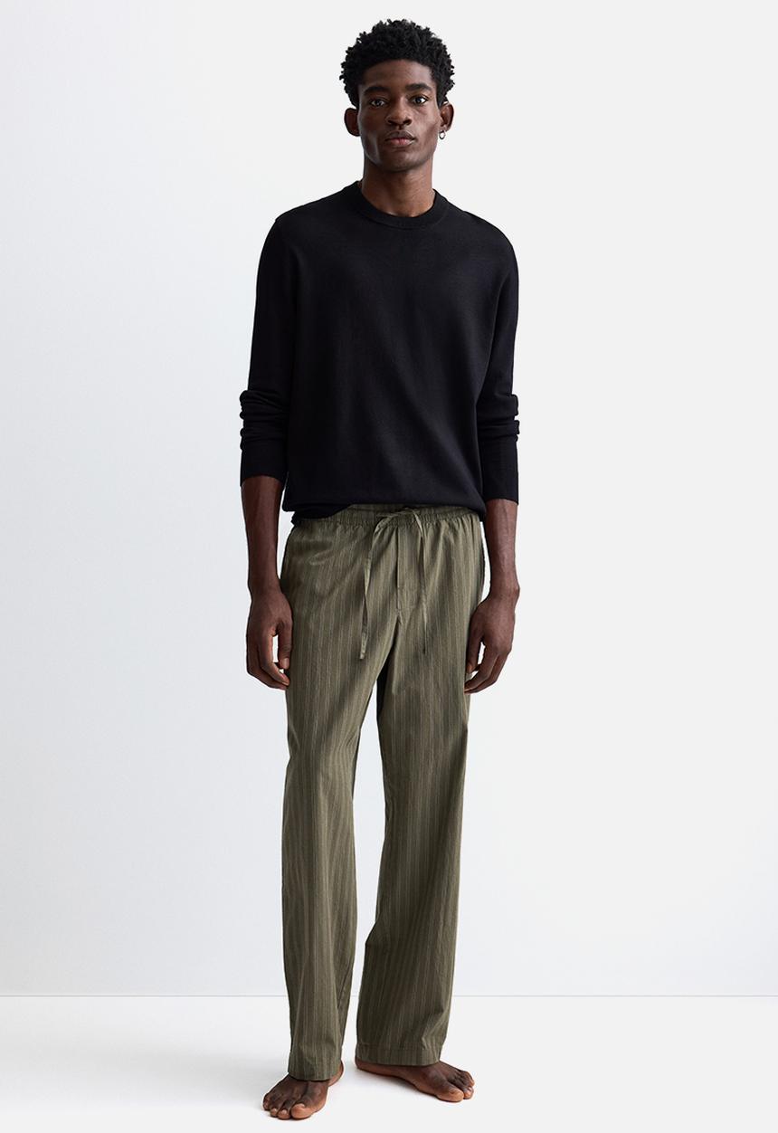 H&M - Relaxed fit poplin trousers - green/striped
