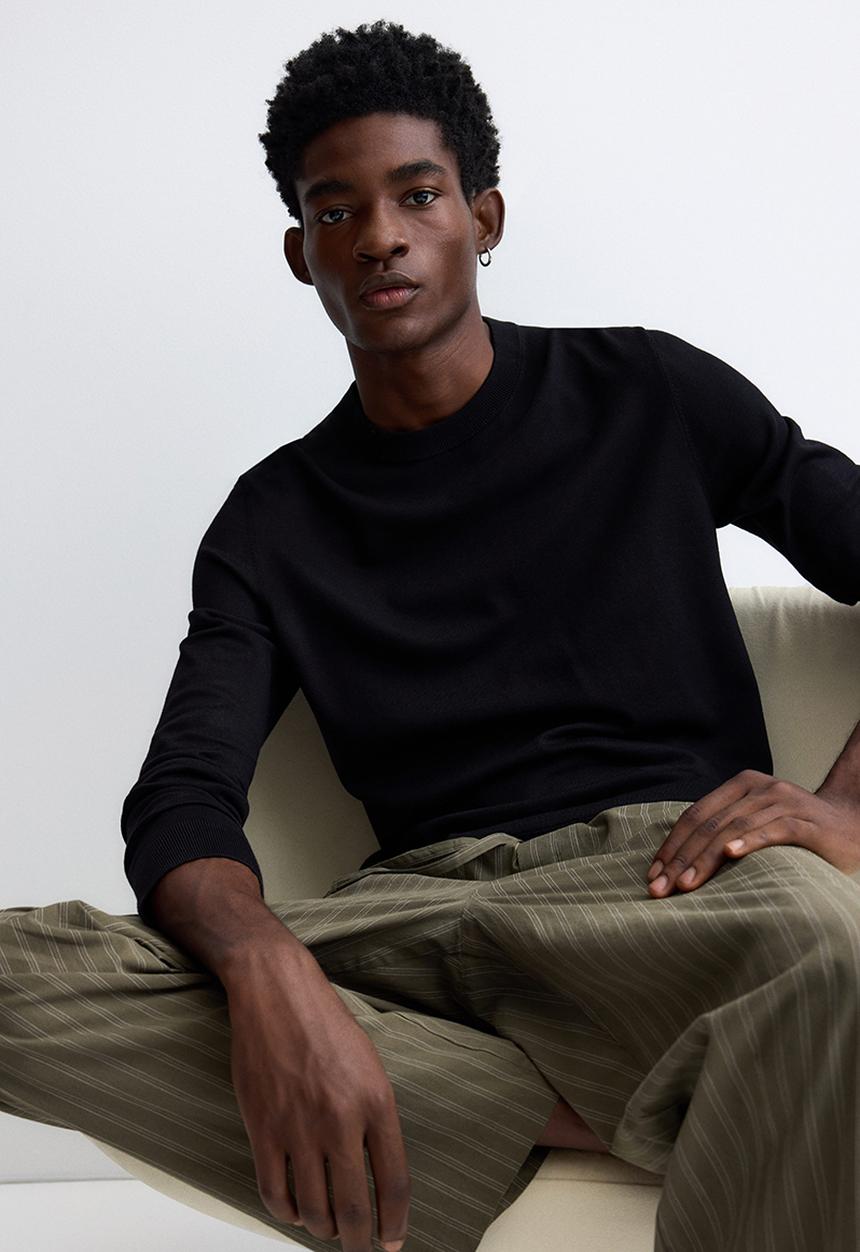 H&M - Relaxed fit poplin trousers - green/striped