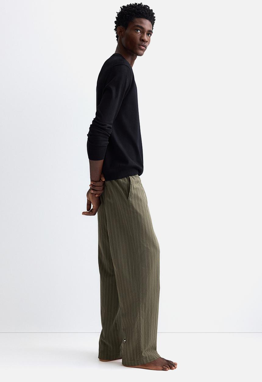 H&M - Relaxed fit poplin trousers - green/striped