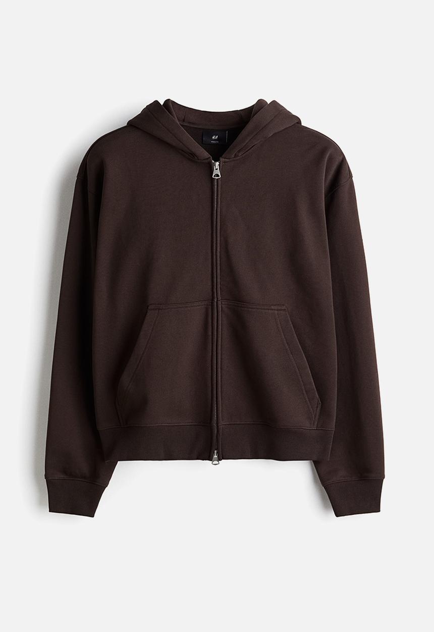 H&M - Loose fit boxy-style zip-through hoodie - dark brown 