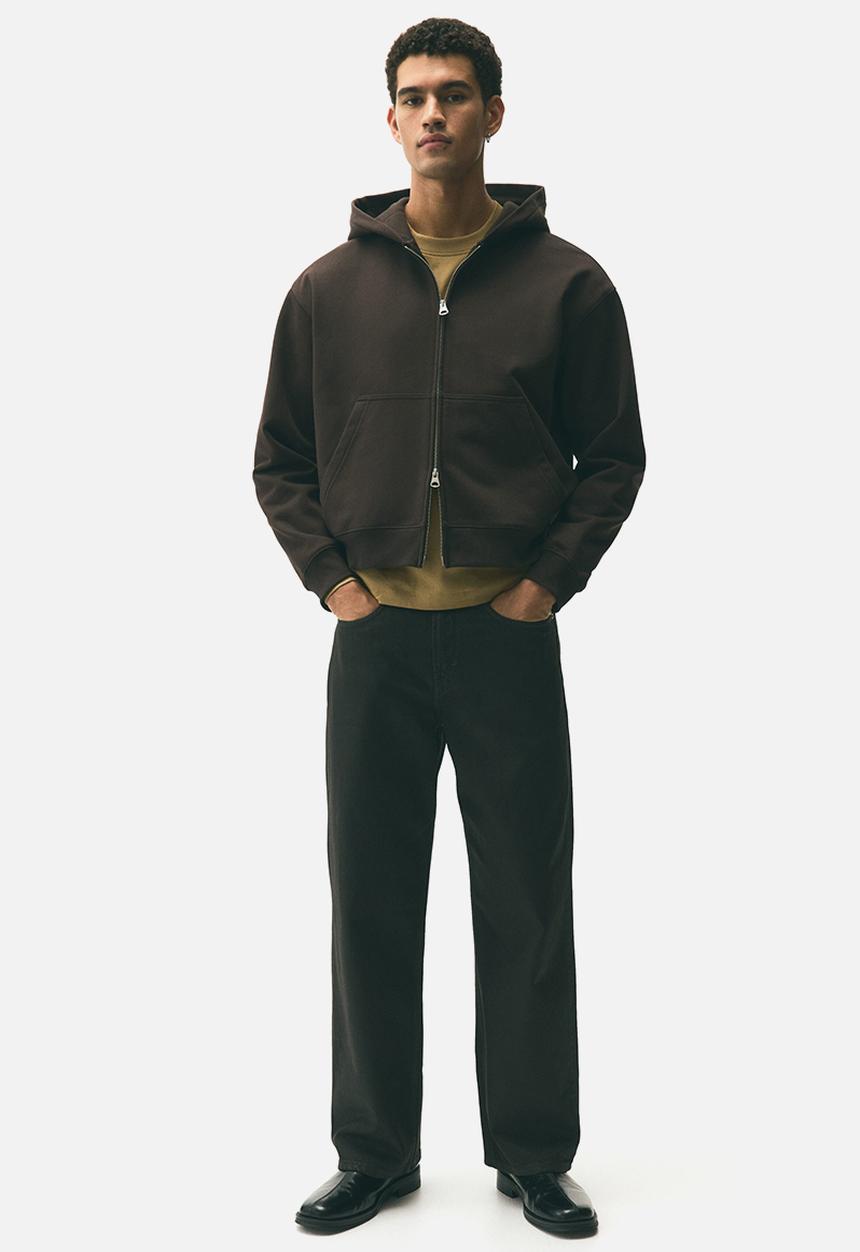 H&M - Loose fit boxy-style zip-through hoodie - dark brown 