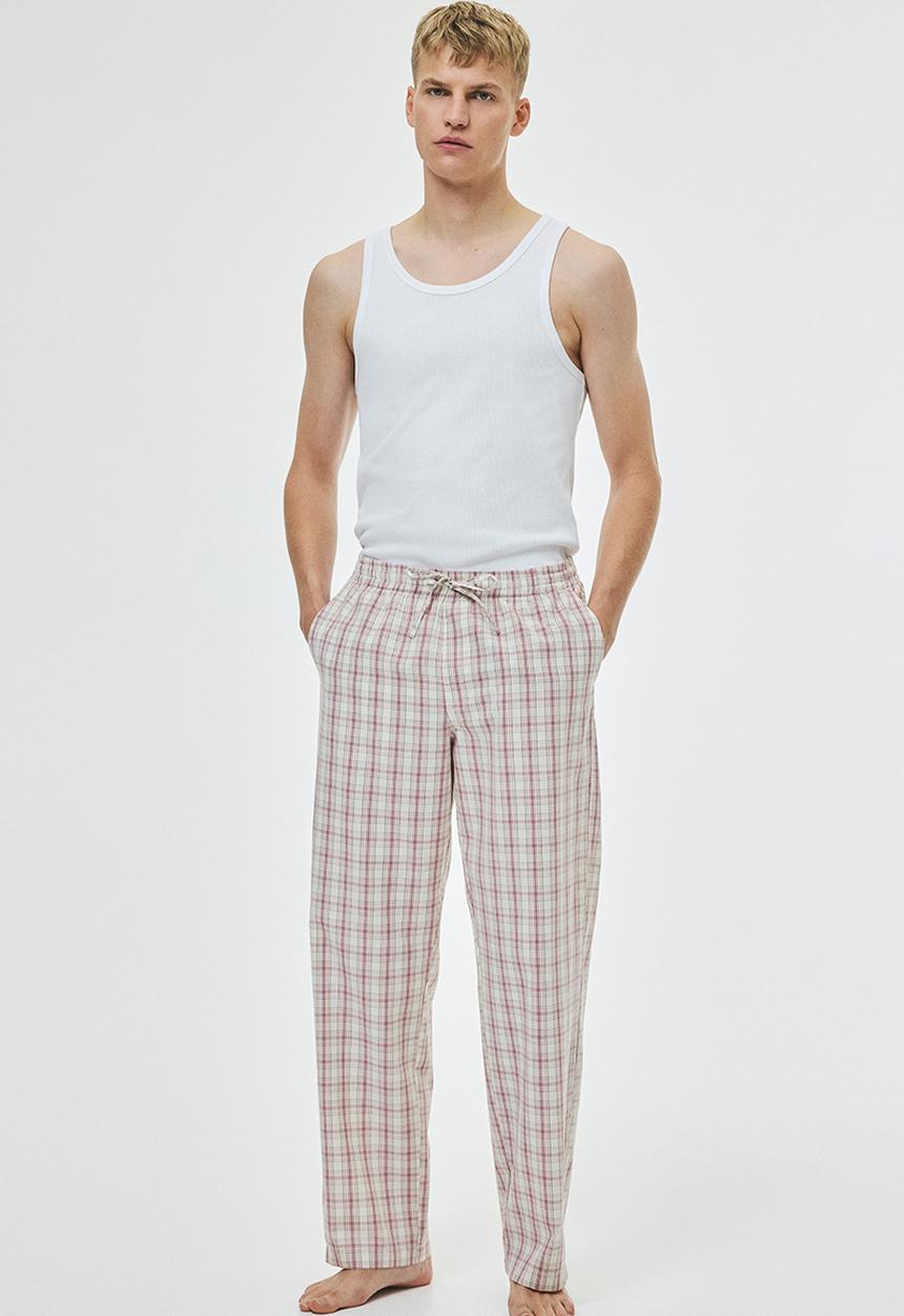 H&M - Relaxed fit poplin trousers - pink/checked