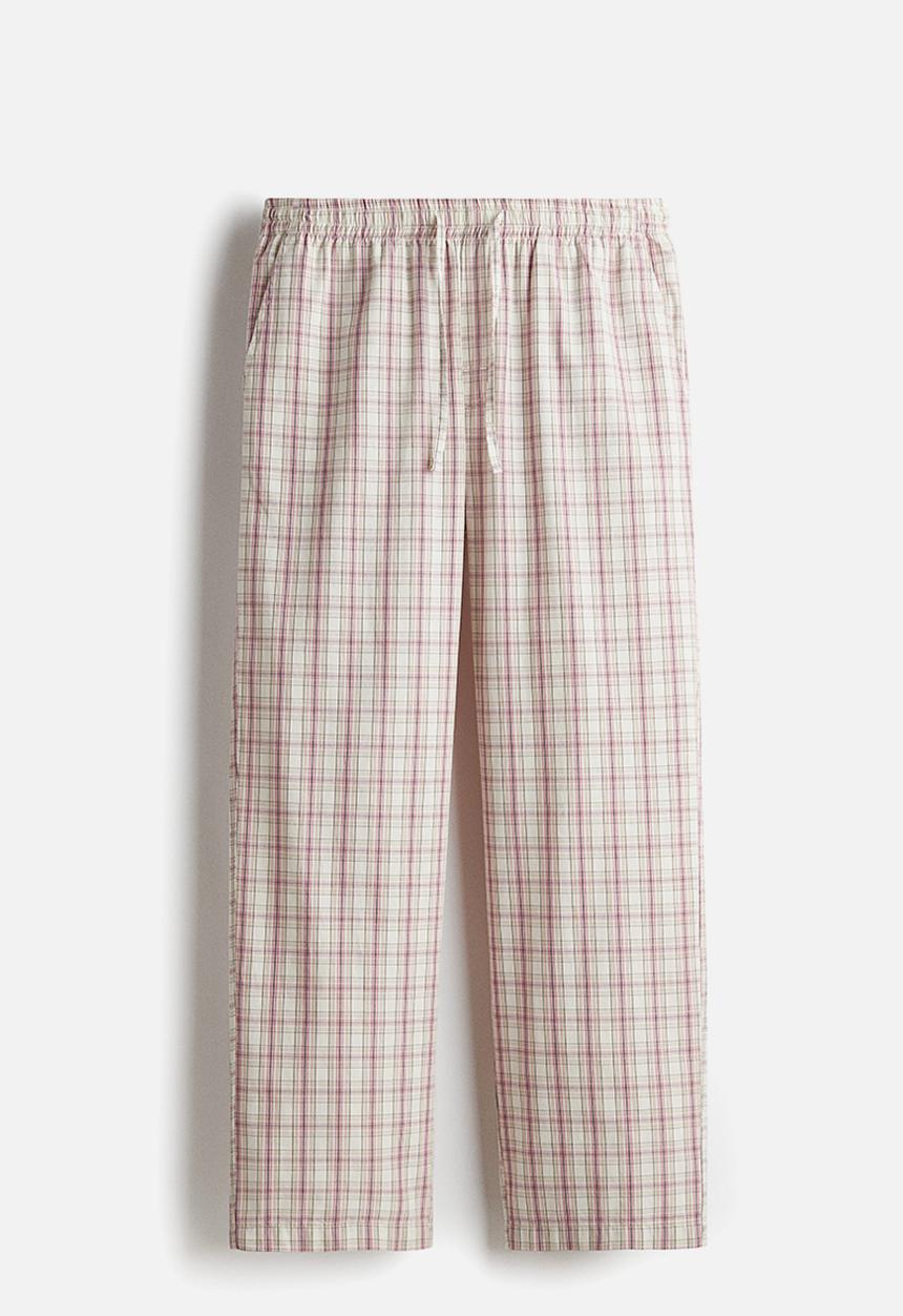 H&M - Relaxed fit poplin trousers - pink/checked
