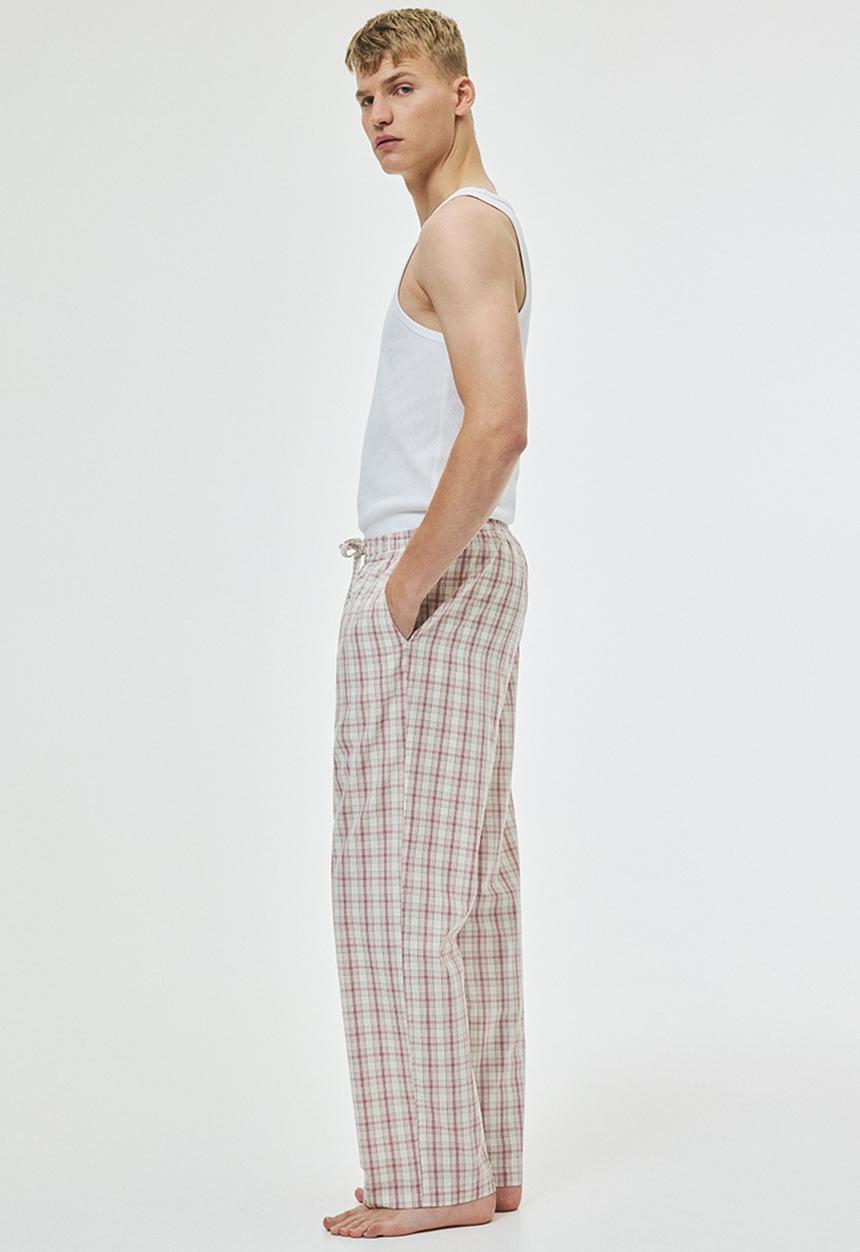 H&M - Relaxed fit poplin trousers - pink/checked