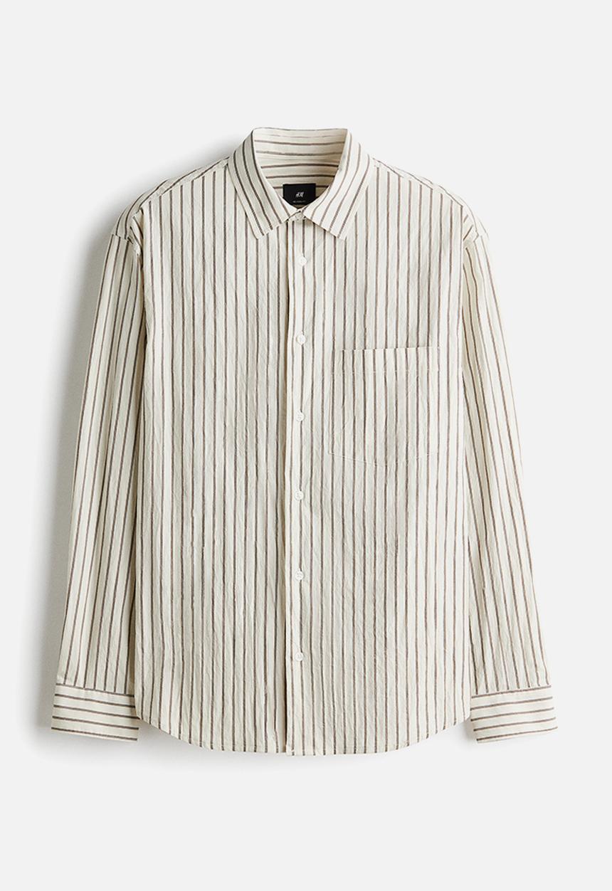 H&M - Relaxed fit poplin shirt - cream & dark beige striped