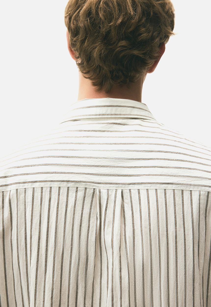 H&M - Relaxed fit poplin shirt - cream & dark beige striped