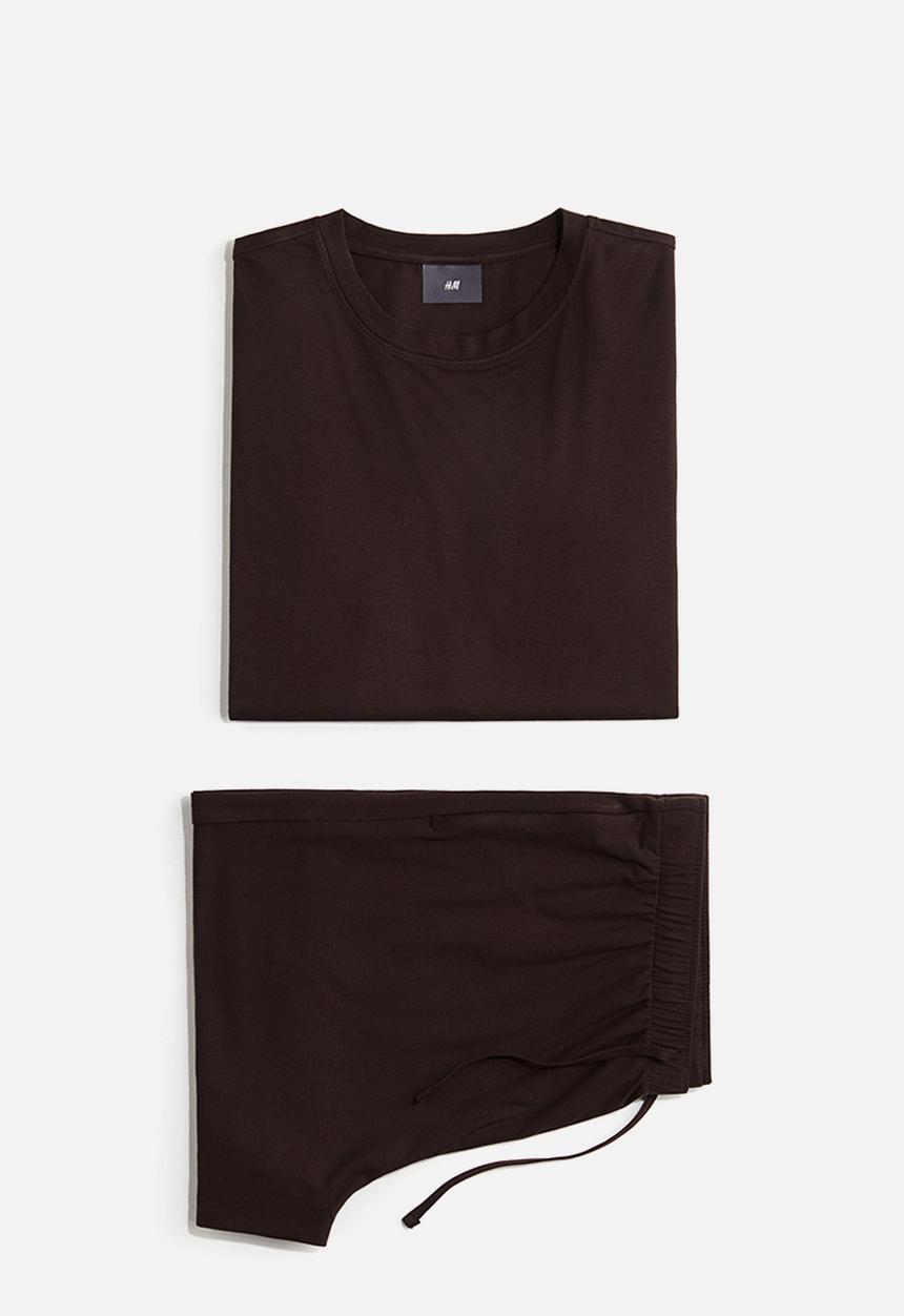 H&M - Jersey pyjama t-shirt and shorts - brown