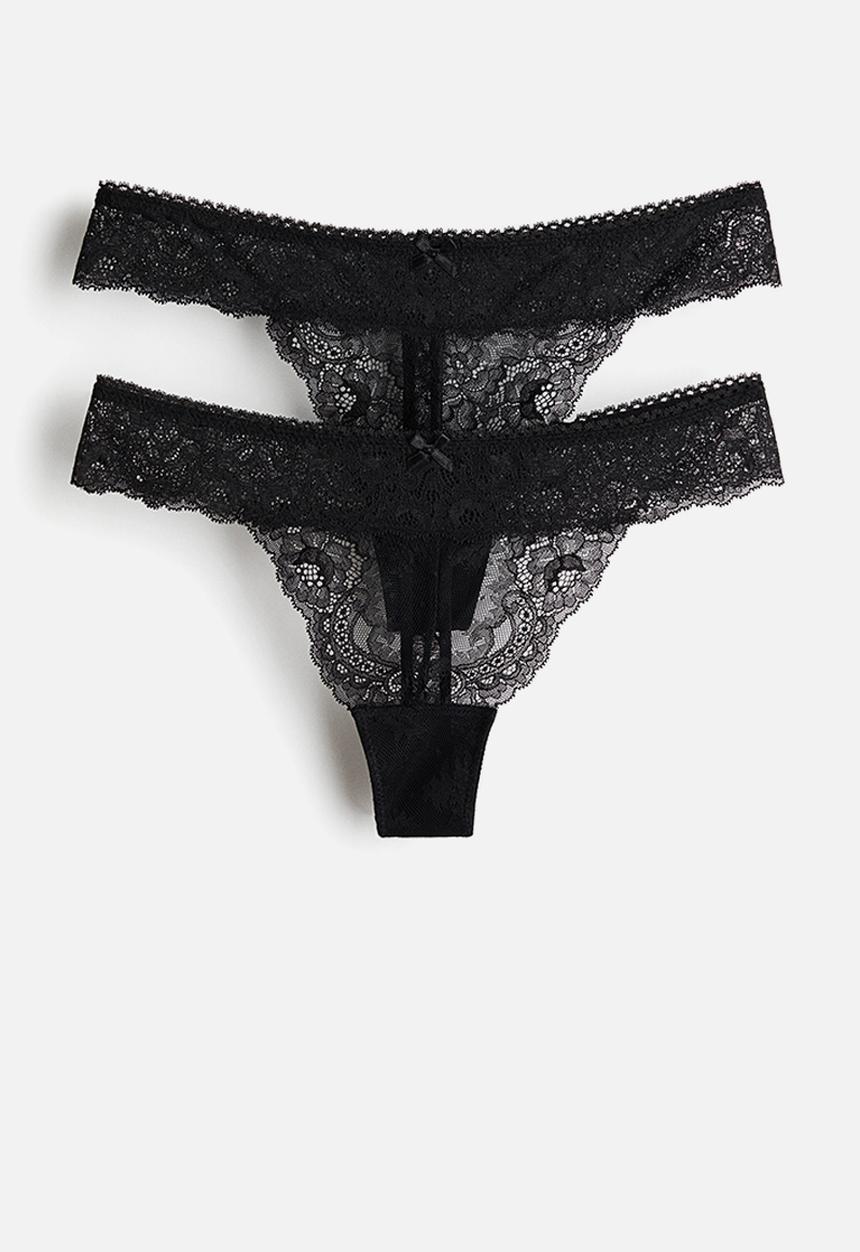 H&M - 2 Pack lace thong briefs - black